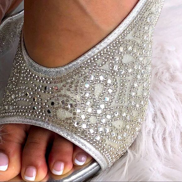 Italina Silver Metallic Rhinestone Crystal Jewel Embellished Wedge - Picture 5 of 8